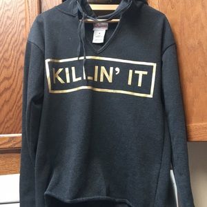 Grey killin’ it hoodie with gold lettering